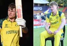 Грчевити млади аустралијски пиштољ Оллие Пеаке каналише Глена Максвела са столећем у поразу на Светском првенству до 19 година од Енглеске