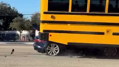 Возач Јагуара ударио у школски аутобус на видео снимку, касније ухапшен због ДВ код куће Возач Јагуара ударио у школски аутобус на видео снимку, касније ухапшен због ДВ код куће