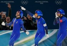 Италијански брзи клизач слави славну прославу Стефа Карија након олимпијске победе над САД