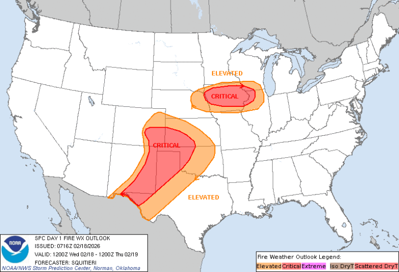 Ватрено време прети великом делу централног САД