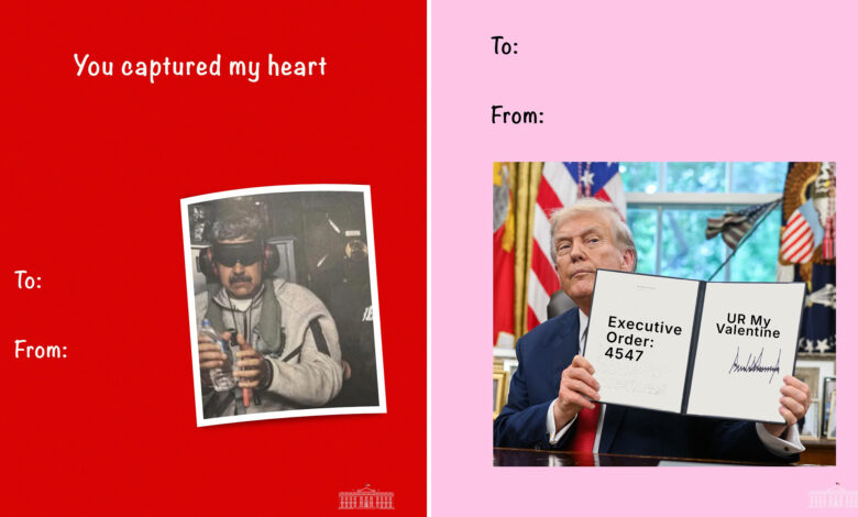 Бела кућа представила безобразне честитке за Дан заљубљених на којима су Мадуро, Рубио и сомбреро који се гаси Бела кућа представила безобразне честитке за Дан заљубљених на којима су Мадуро, Рубио и сомбреро који се гаси