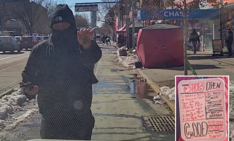 Агро дилери бацају траву из шатора дуж ужурбаног њујоршког тротоара – изазивајући гнев због „иглуа дроге“