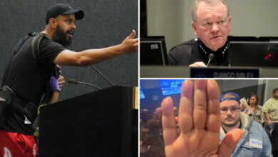 Састанак ЛАПД-а поново се срушио у хаос док демонстранти који вређају увреде узвикују главног комесара